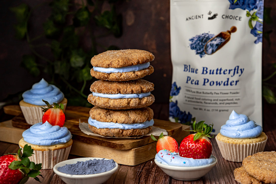 Blue coconut cream frosting made with Butterfly Pea Flower Powder.